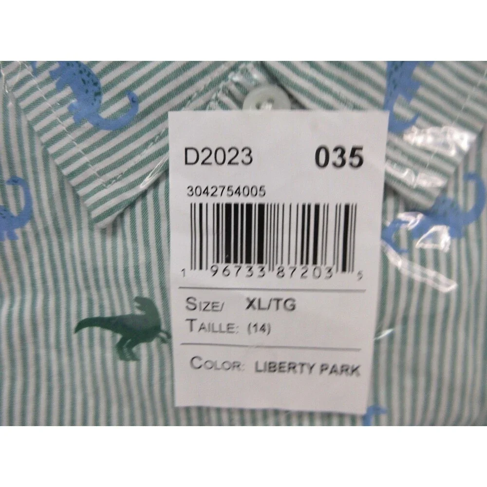 The Children’s Place Boys Striped Dino Poplin Button Up Shirt Green size 14  XL
